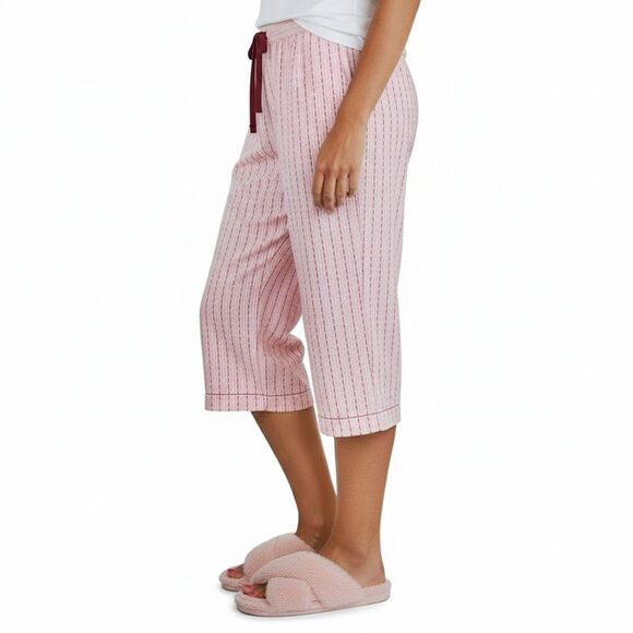 DKNY by Donna Karan Pink Magenta Embroidered Wide Leg Capri Pajama Pants Sz M - Picture 2 of 12